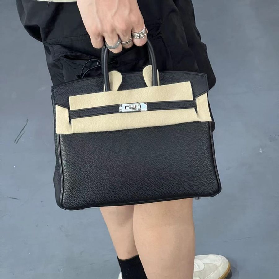 birkin 25 黑銀 Togo 皮 大全配 B刻 無頸紋 日本購證 鉑金25 金屬已在東區包膜 bk25-4