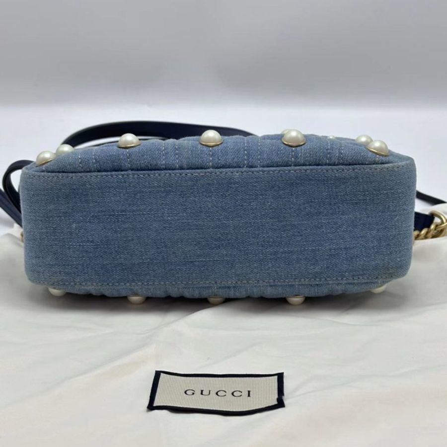 GUCCI 牛仔珍珠馬蒙相機包24*13*7 98新配件塵袋-3
