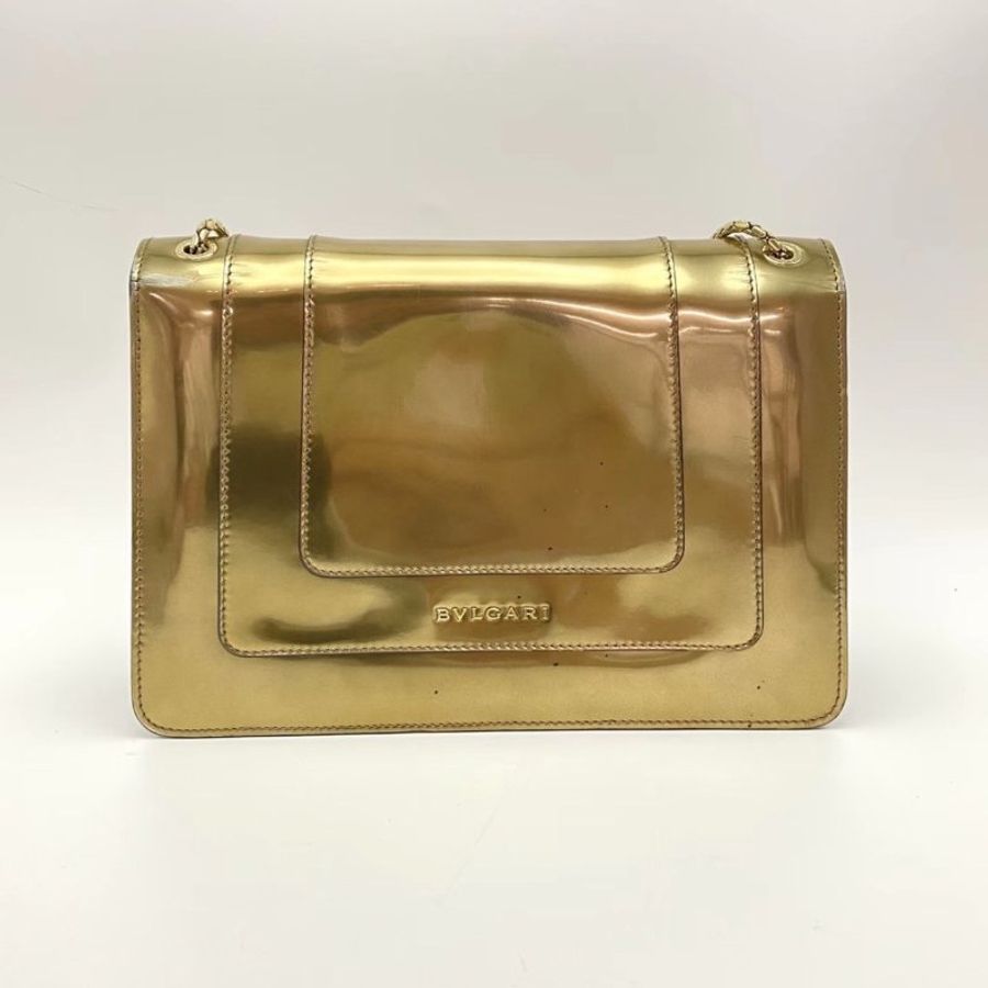 BVLGARI Forever系列淺金色蛇頭包27*18*7 98新配件購證塵袋-5