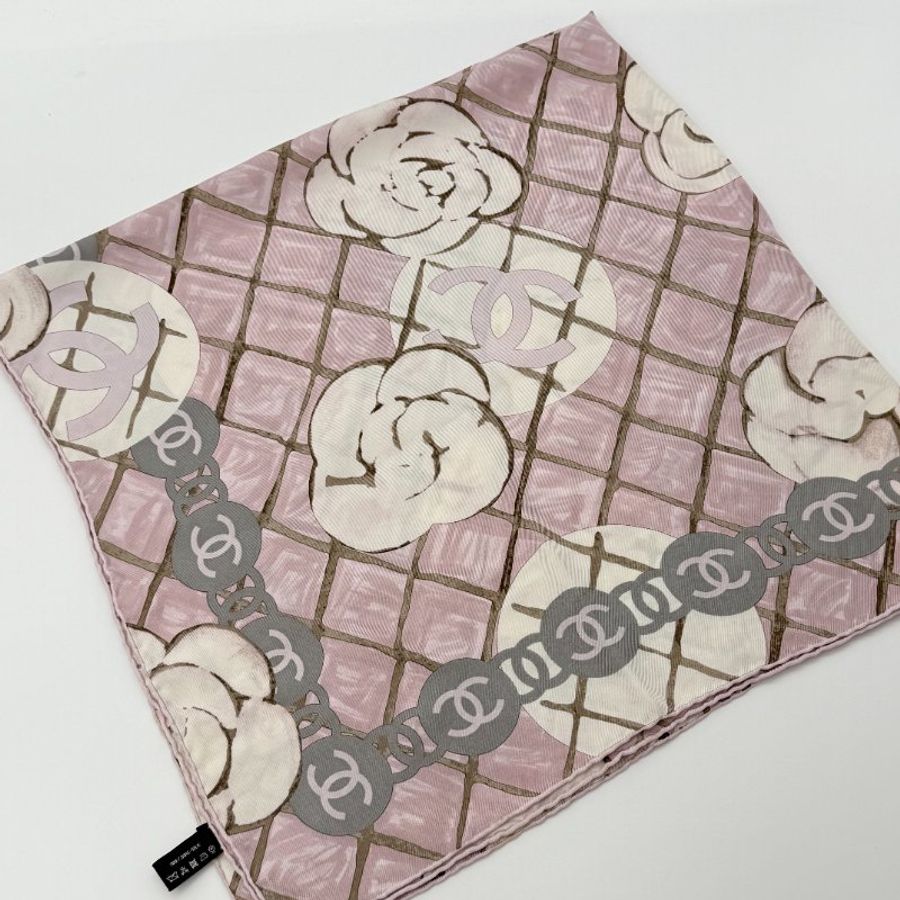 CHANEL 香奈兒 粉色 山茶花 絲巾 大方巾 圍巾 披肩-6