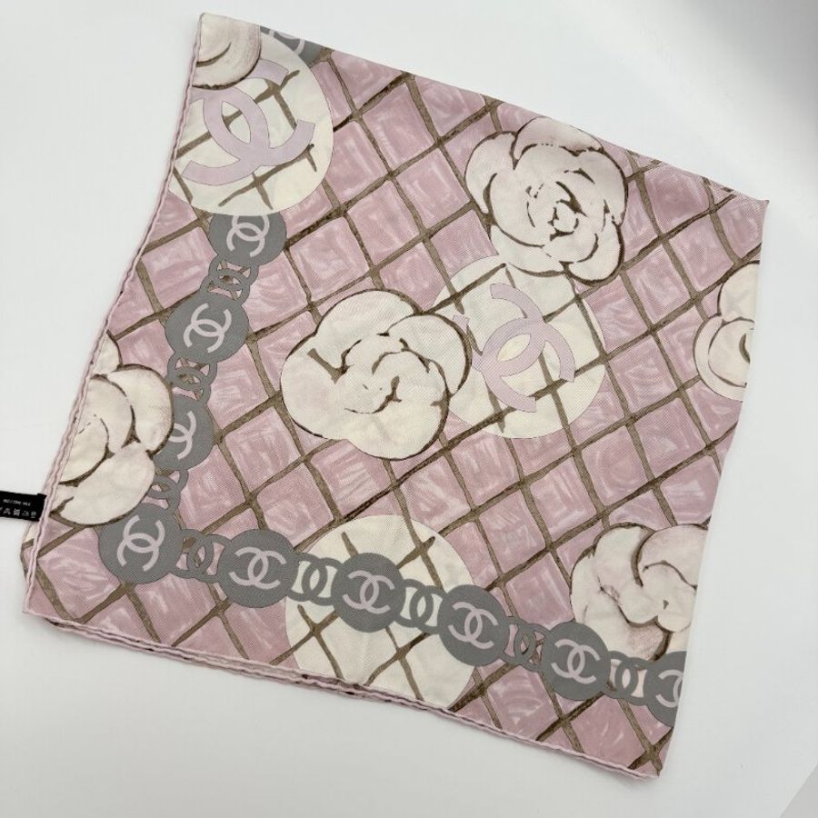 CHANEL 香奈兒 粉色 山茶花 絲巾 大方巾 圍巾 披肩-7
