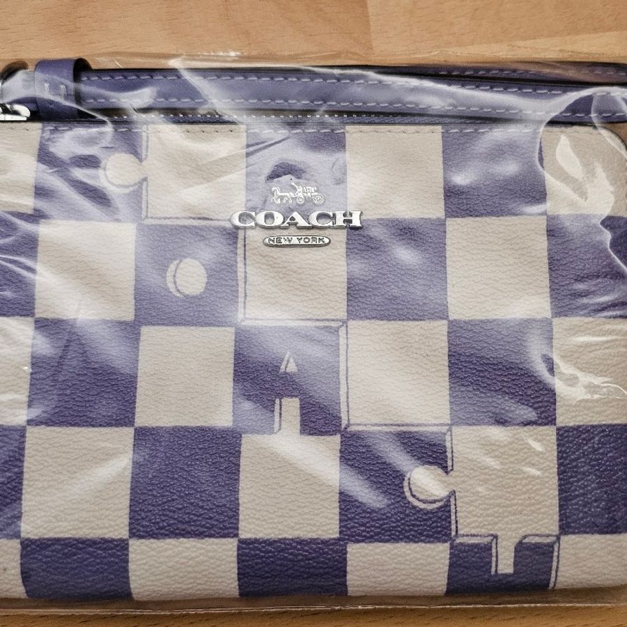 Coach 紫白格零錢包-5