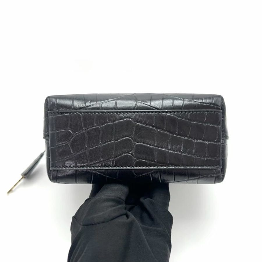 YSL 黑金鱷魚紋手提斜背水桶包 15*17*7 98新配件塵袋-3
