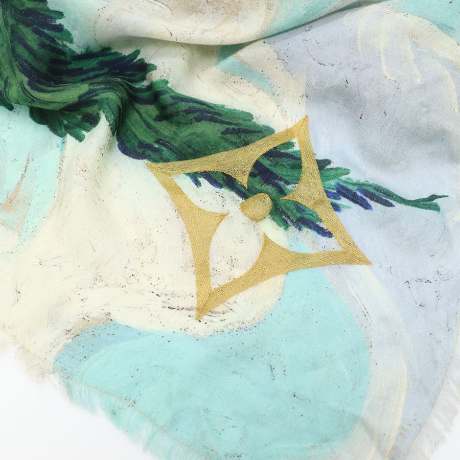 【收藏級❤️全網唯一】LOUIS VUITTON 路易威登 x 梵谷 麥田與柏樹Wheat Field with Cypresses 刺繡Logo 140cm 大方巾 圍巾 披肩 掛畫-1