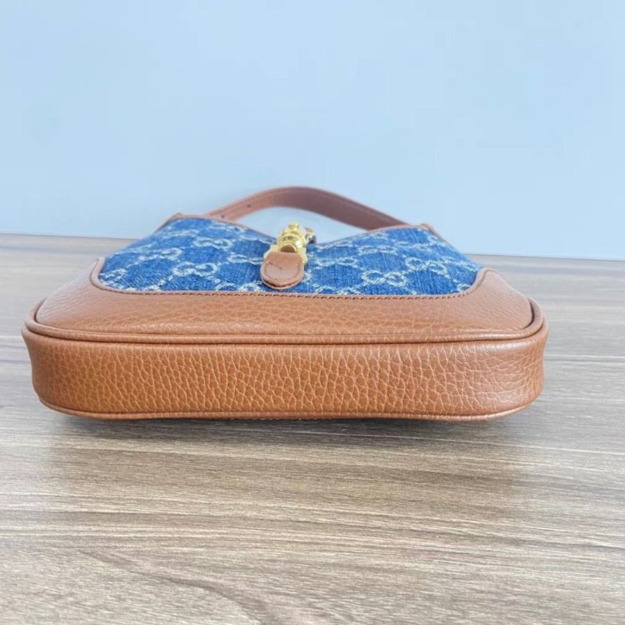 GUCCI 藍色丹寧老花Jackie mini1961手提腋下包19*13*3 98新配件塵袋-2
