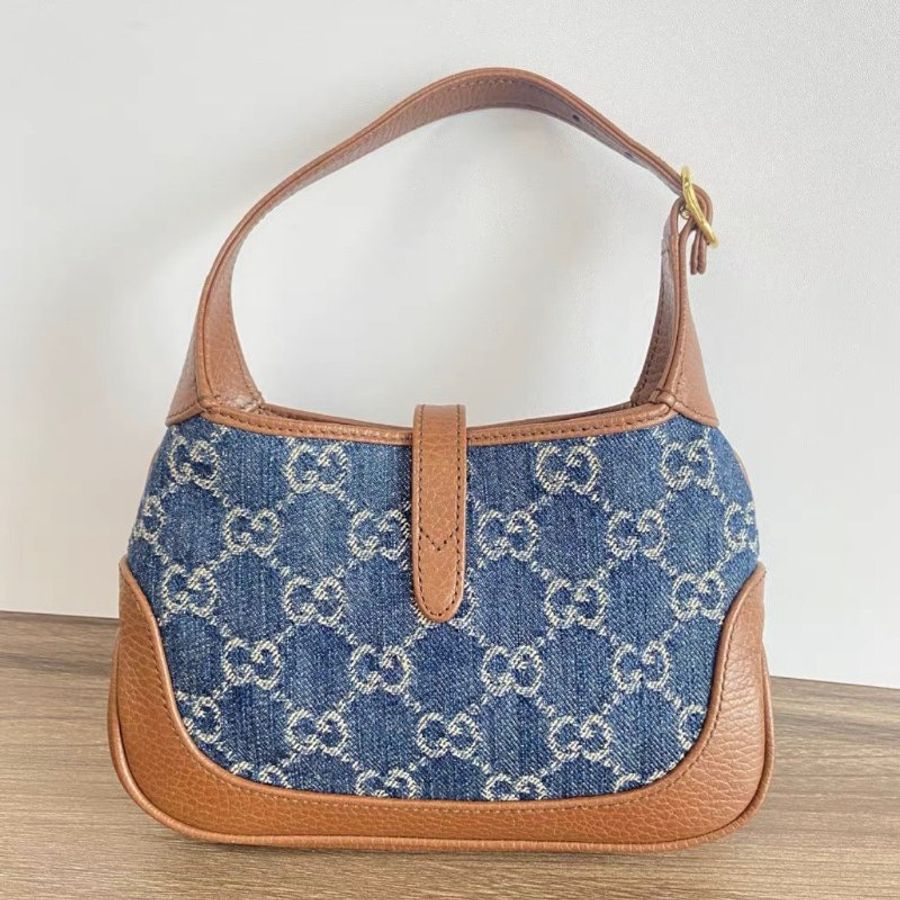 GUCCI 藍色丹寧老花Jackie mini1961手提腋下包19*13*3 98新配件塵袋-4