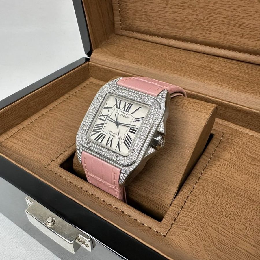 Cartier 卡地亞 Santos 100山度士精鑲鑽錶-1
