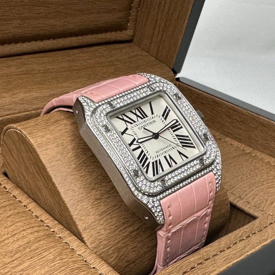 Cartier 卡地亞 Santos 100山度士精鑲鑽錶-2