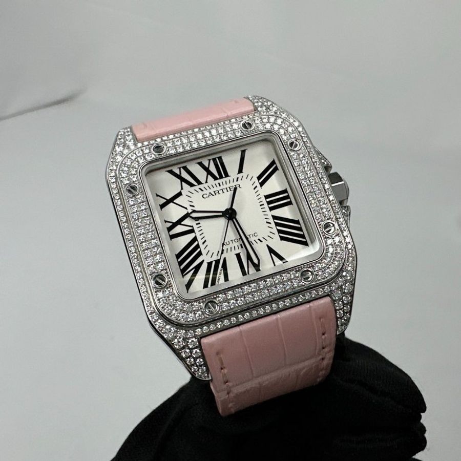 Cartier 卡地亞 Santos 100山度士精鑲鑽錶-3