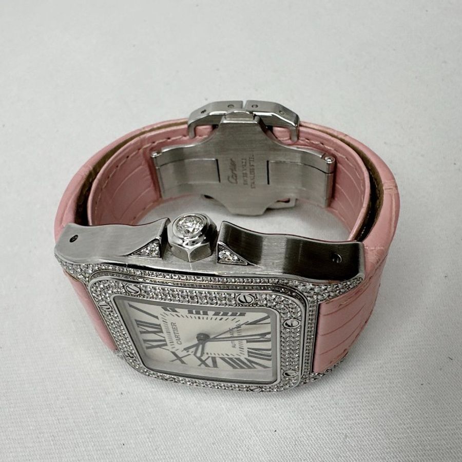 Cartier 卡地亞 Santos 100山度士精鑲鑽錶-4