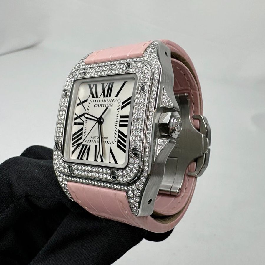 Cartier 卡地亞 Santos 100山度士精鑲鑽錶-8
