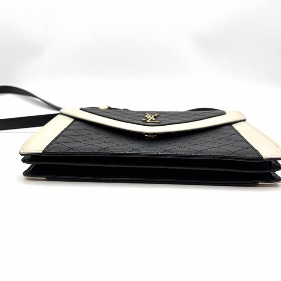 YSL 黑白金扣gaby肩背斜背信封包26*18*5 98新配件塵袋-3