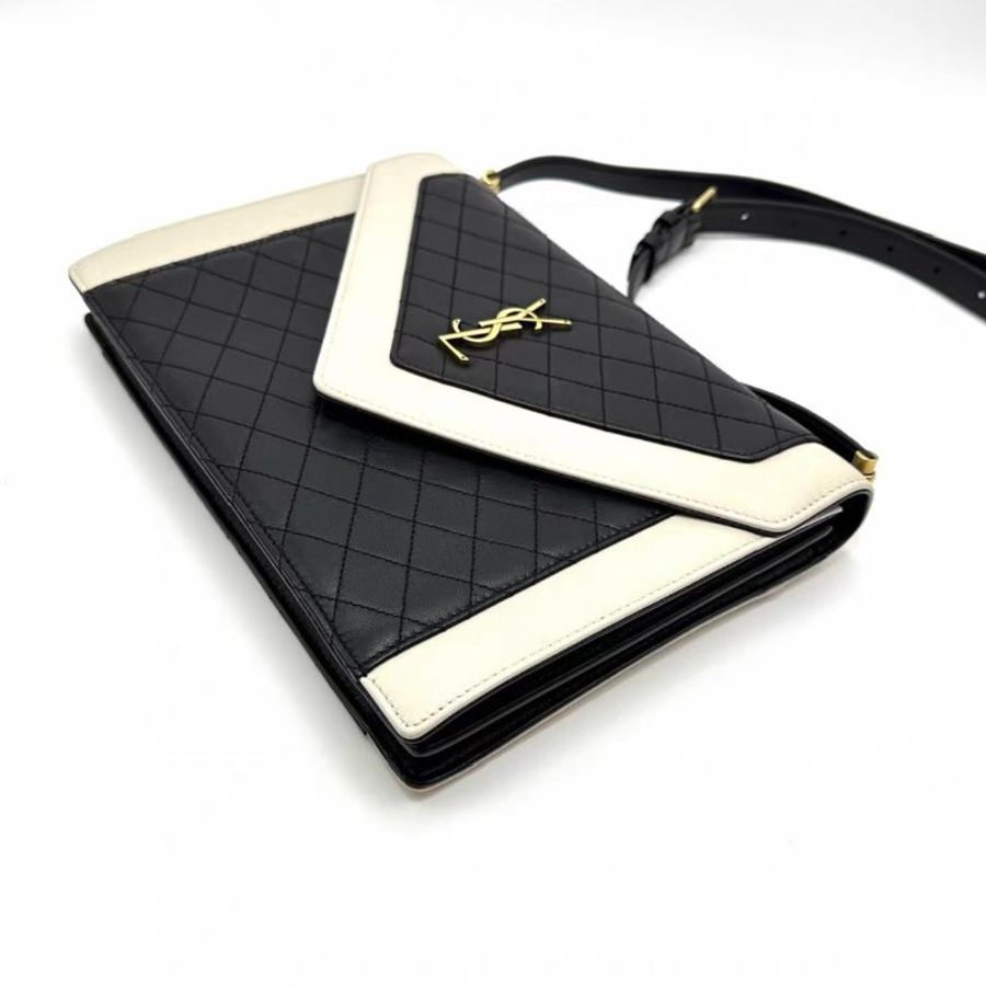 YSL 黑白金扣gaby肩背斜背信封包26*18*5 98新配件塵袋-4