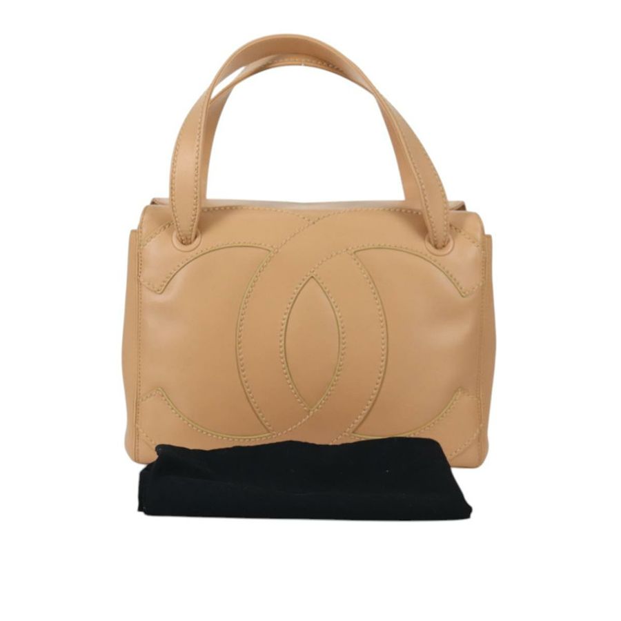 【日本直送】香奈兒 (CHANEL) 手袋,羊皮,米色,金色雙C標誌,貨號 135275V-11