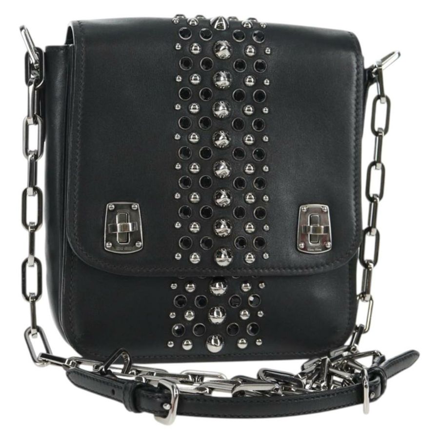 【日本直送】Miu Miu 鏈條單肩包 皮革 黑色 銀色 正品 138395V-0