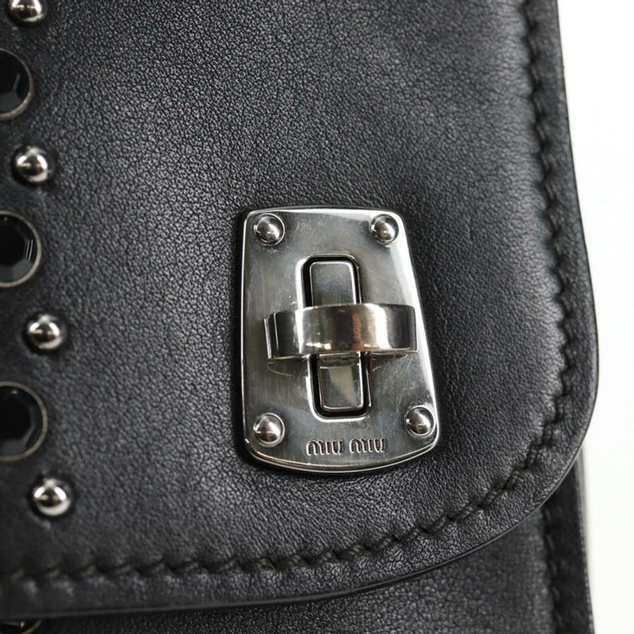 【日本直送】Miu Miu 鏈條單肩包 皮革 黑色 銀色 正品 138395V-21
