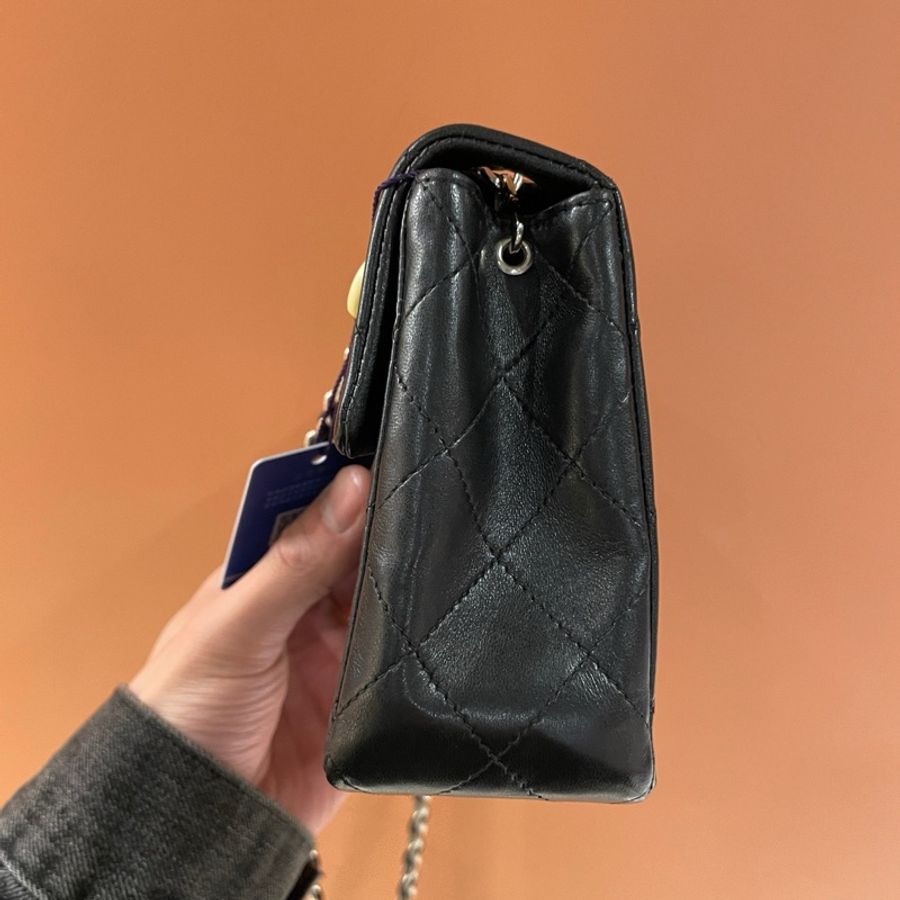 Chanel 黑銀小羊皮方胖子鏈條包-11