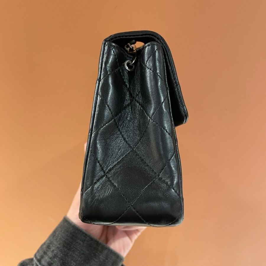 Chanel 黑銀小羊皮方胖子鏈條包-12