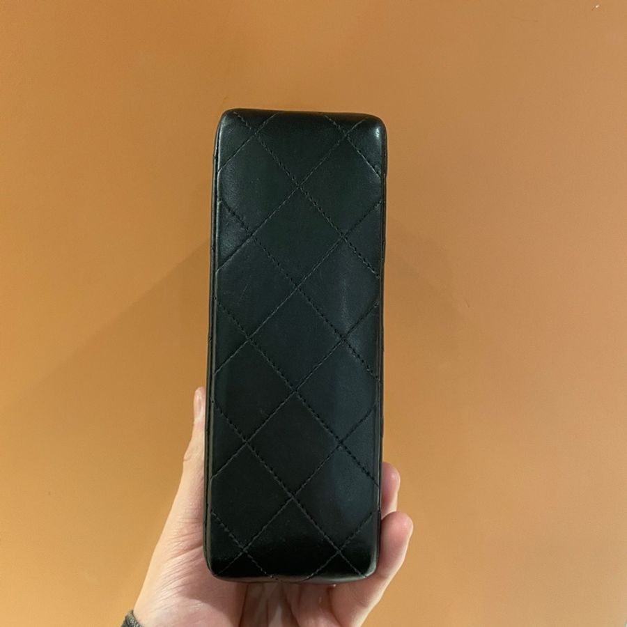 Chanel 黑銀小羊皮方胖子鏈條包-13