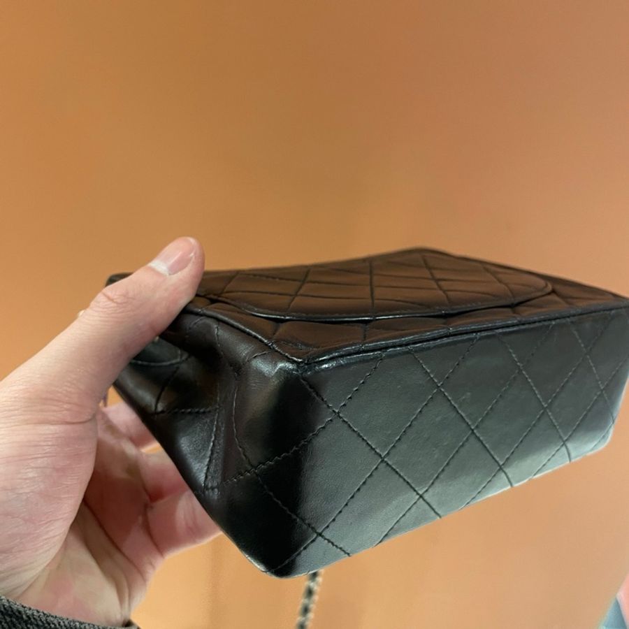 Chanel 黑銀小羊皮方胖子鏈條包-15