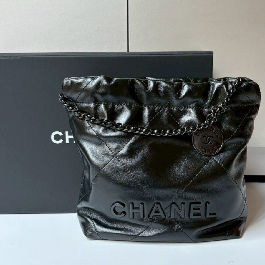 Chanel so black 黑皮黑鍊帶 mini 22包-5
