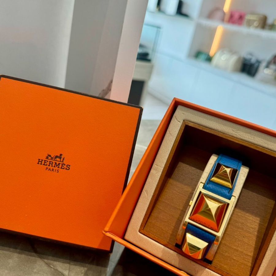 Hermès 藍色全皮金釦 CDC手環-0