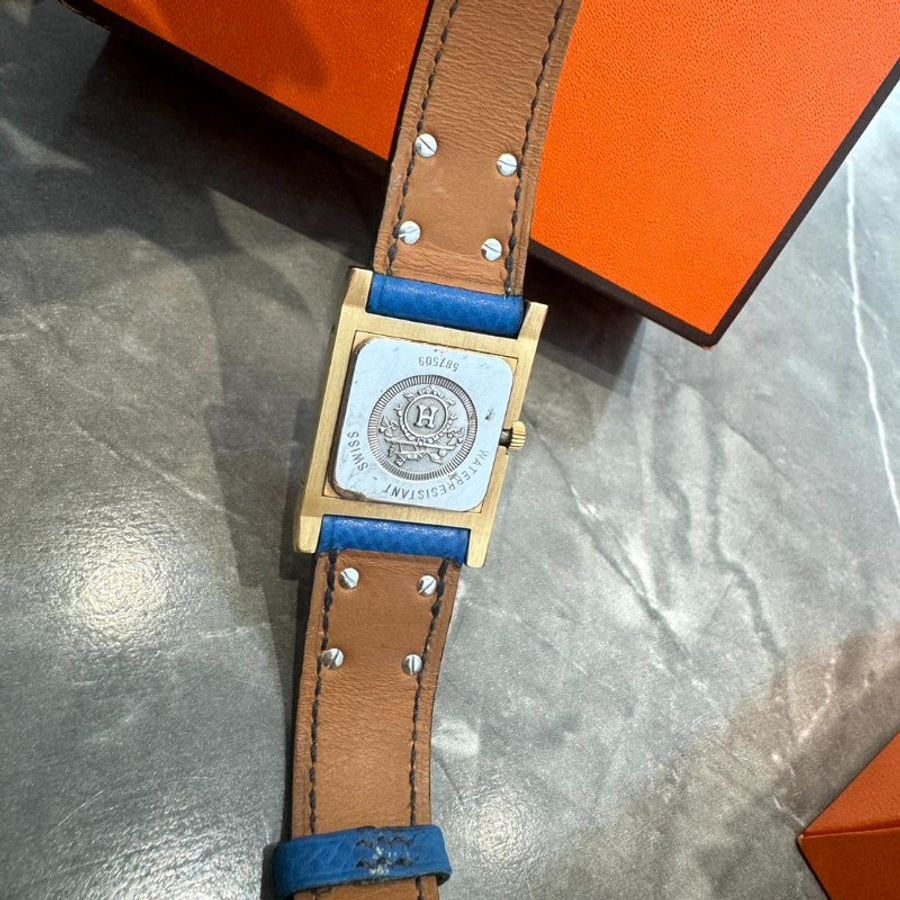 Hermès 藍色全皮金釦 CDC手環-3