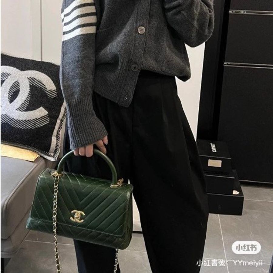 chanel coco handle 油蠟牛皮 中號 綠 肩背包 斜背包 手提包-1