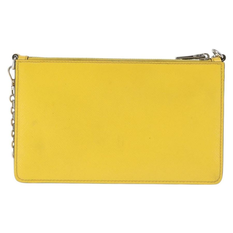 【日本直送】PRADA 鏈條單肩包 Safiano 皮革 黃色 銀色 Auth 142941-1