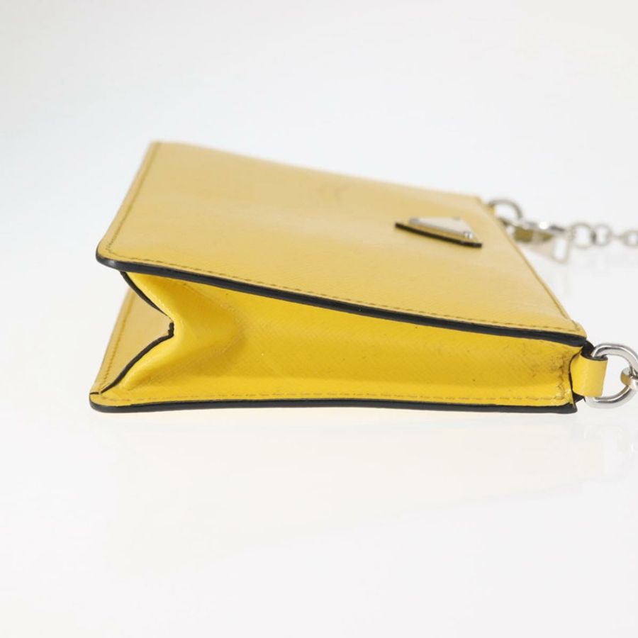 【日本直送】PRADA 鏈條單肩包 Safiano 皮革 黃色 銀色 Auth 142941-2