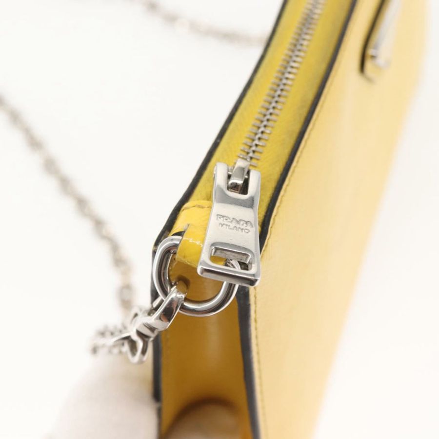 【日本直送】PRADA 鏈條單肩包 Safiano 皮革 黃色 銀色 Auth 142941-9