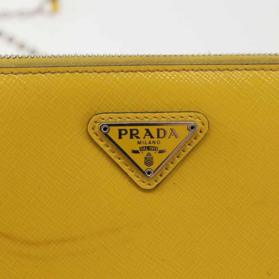 【日本直送】PRADA 鏈條單肩包 Safiano 皮革 黃色 銀色 Auth 142941-16