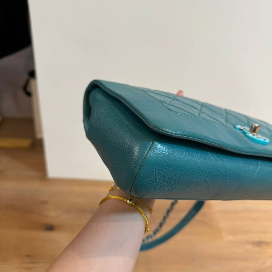 Chanel 香奈兒 Bi Full Flap Bag 湖水藍 騶摺 牛皮 鍊條包 斜背包 肩背包 側背包-14