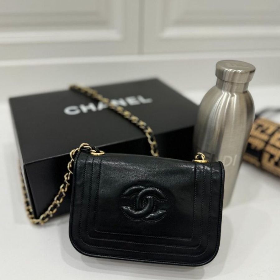 chanel vintage 香奈兒 黑金 mini 鍊條包 斜背包 肩背包 鏈條包 側背包-0