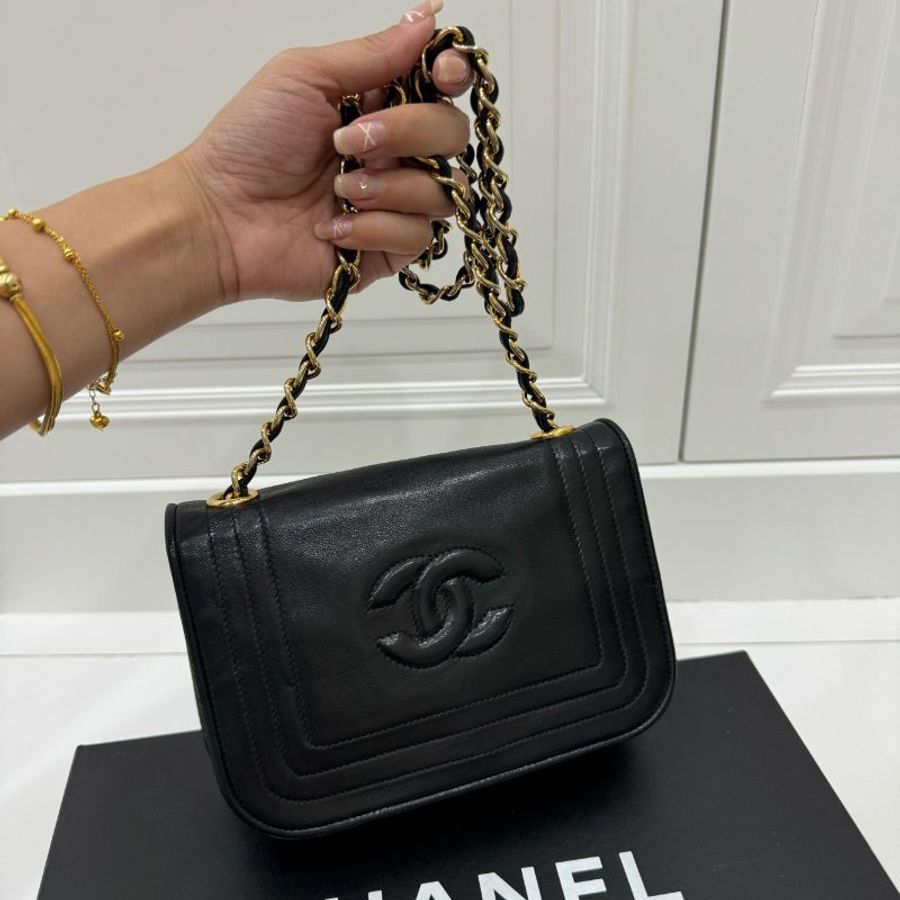 chanel vintage 香奈兒 黑金 mini 鍊條包 斜背包 肩背包 鏈條包 側背包-1