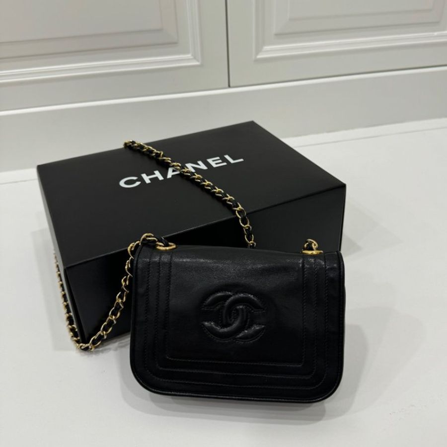 chanel vintage 香奈兒 黑金 mini 鍊條包 斜背包 肩背包 鏈條包 側背包-6