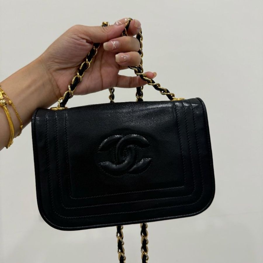 chanel vintage 香奈兒 黑金 mini 鍊條包 斜背包 肩背包 鏈條包 側背包-7