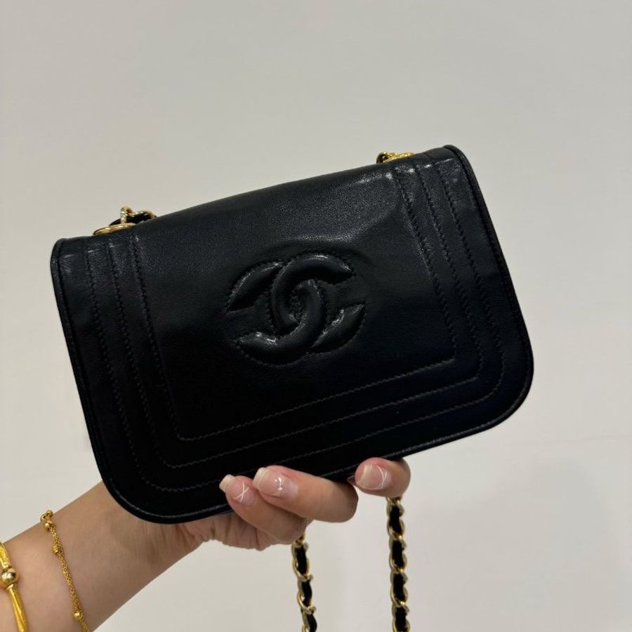 chanel vintage 香奈兒 黑金 mini 鍊條包 斜背包 肩背包 鏈條包 側背包-8