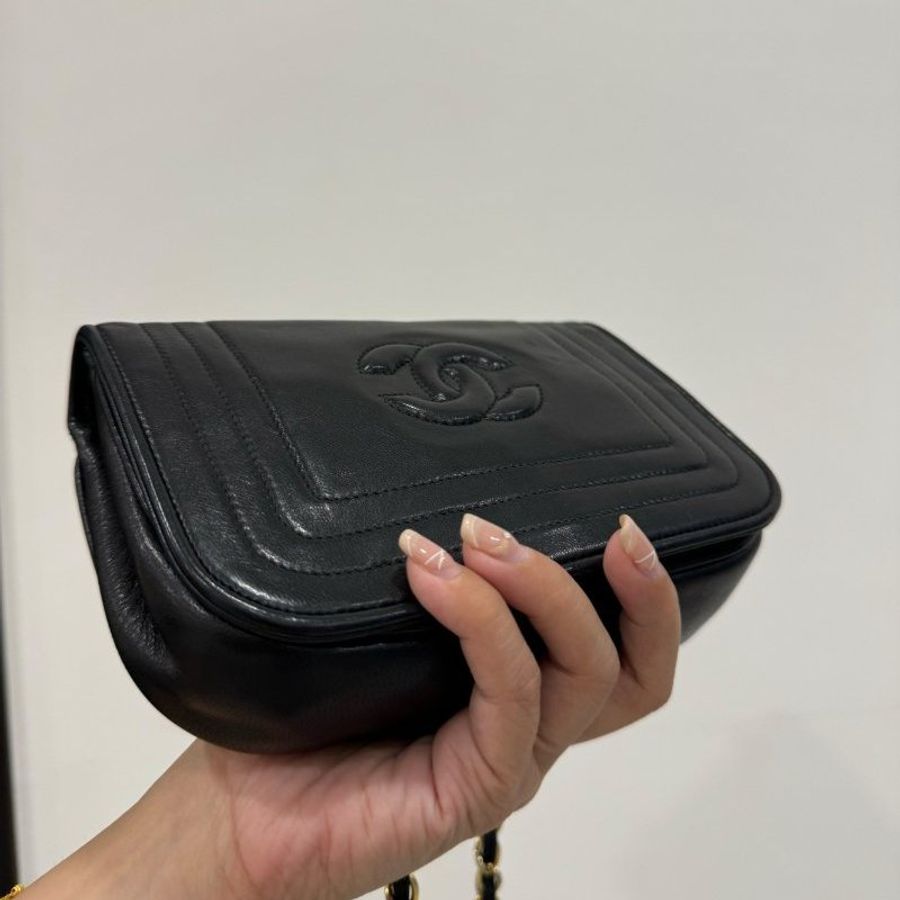 chanel vintage 香奈兒 黑金 mini 鍊條包 斜背包 肩背包 鏈條包 側背包-9