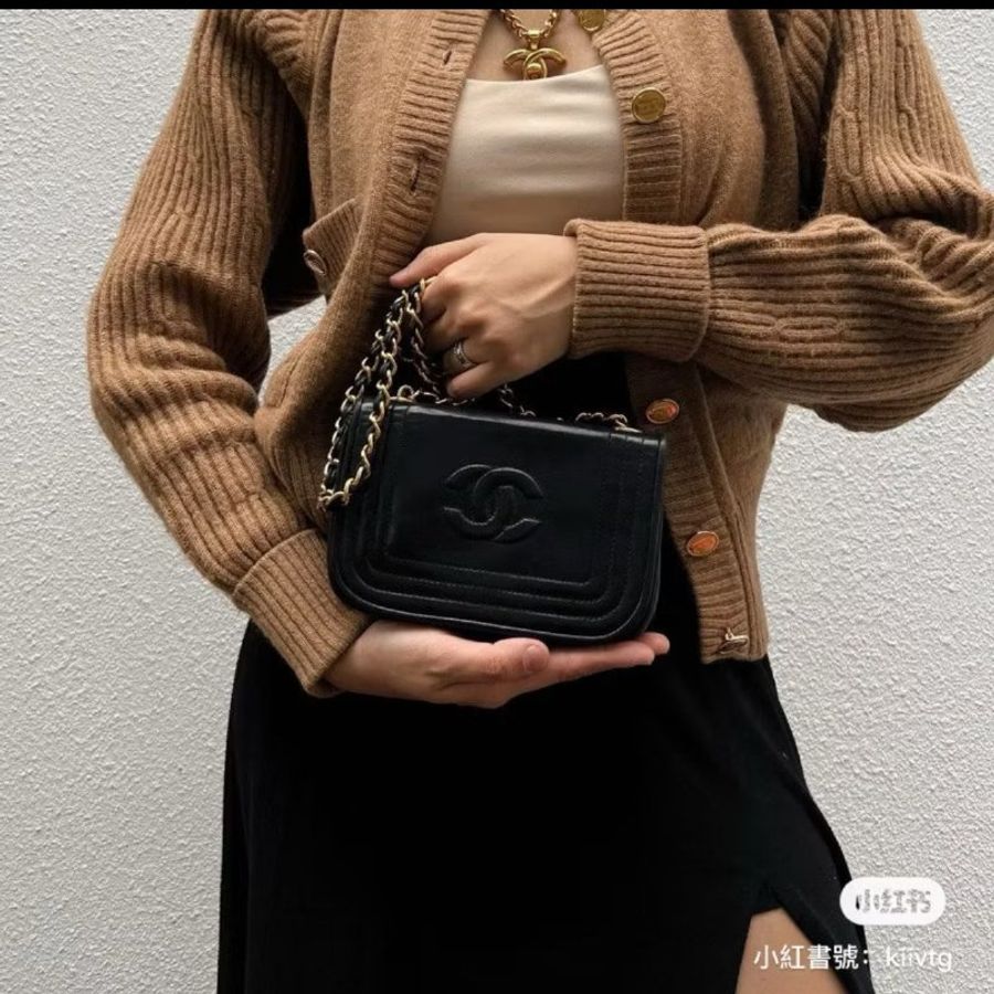 chanel vintage 香奈兒 黑金 mini 鍊條包 斜背包 肩背包 鏈條包 側背包-12