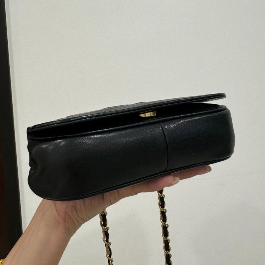 chanel vintage 香奈兒 黑金 mini 鍊條包 斜背包 肩背包 鏈條包 側背包-18
