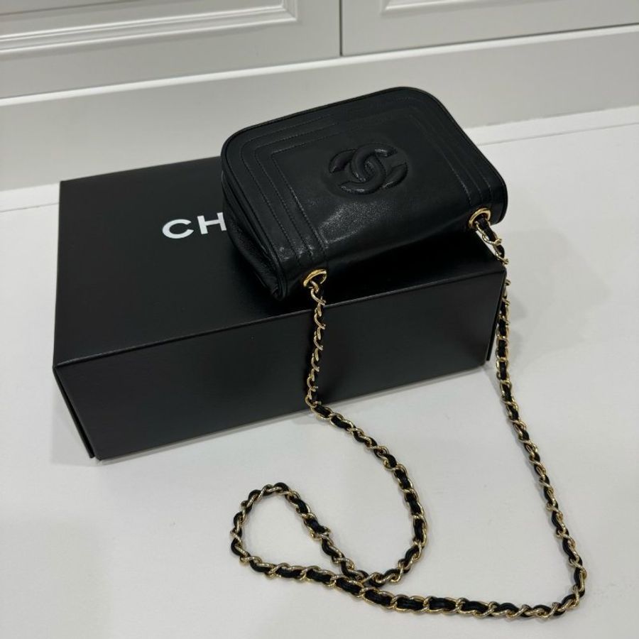 chanel vintage 香奈兒 黑金 mini 鍊條包 斜背包 肩背包 鏈條包 側背包-19