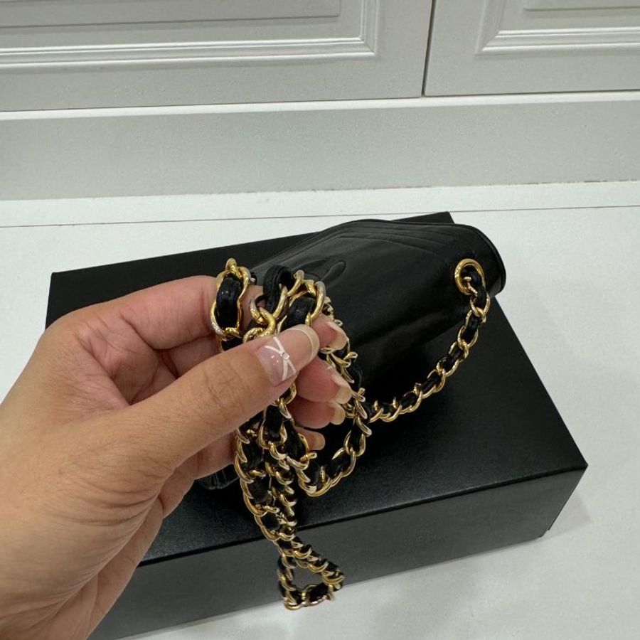 chanel vintage 香奈兒 黑金 mini 鍊條包 斜背包 肩背包 鏈條包 側背包-21