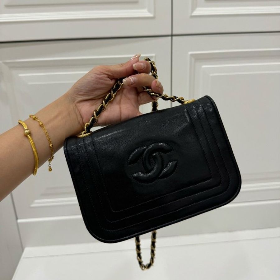chanel vintage 香奈兒 黑金 mini 鍊條包 斜背包 肩背包 鏈條包 側背包-22