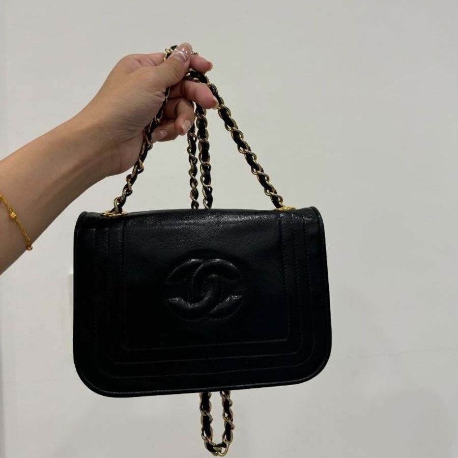 chanel vintage 香奈兒 黑金 mini 鍊條包 斜背包 肩背包 鏈條包 側背包-23