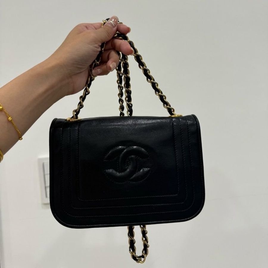 chanel vintage 香奈兒 黑金 mini 鍊條包 斜背包 肩背包 鏈條包 側背包-24