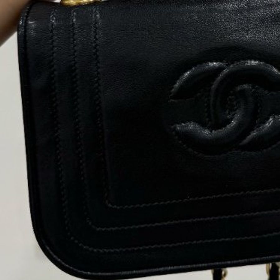 chanel vintage 香奈兒 黑金 mini 鍊條包 斜背包 肩背包 鏈條包 側背包-30