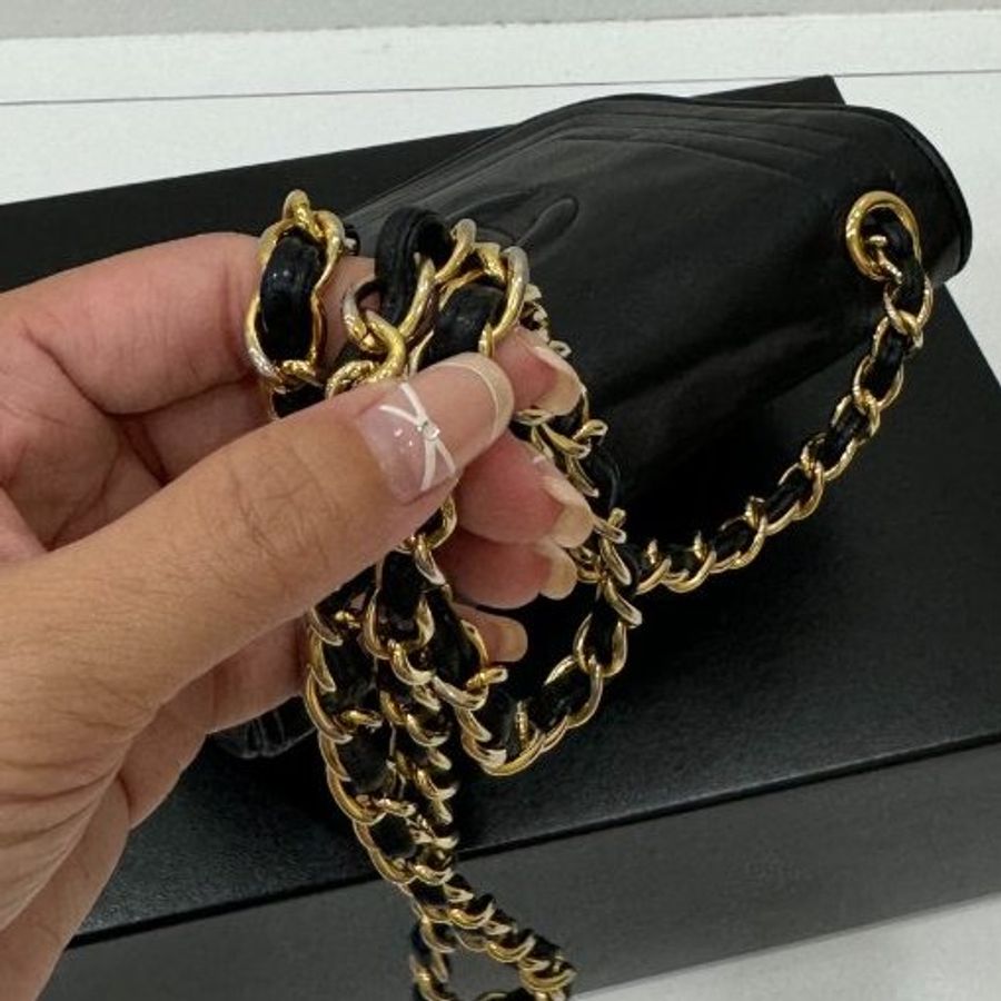 chanel vintage 香奈兒 黑金 mini 鍊條包 斜背包 肩背包 鏈條包 側背包-32