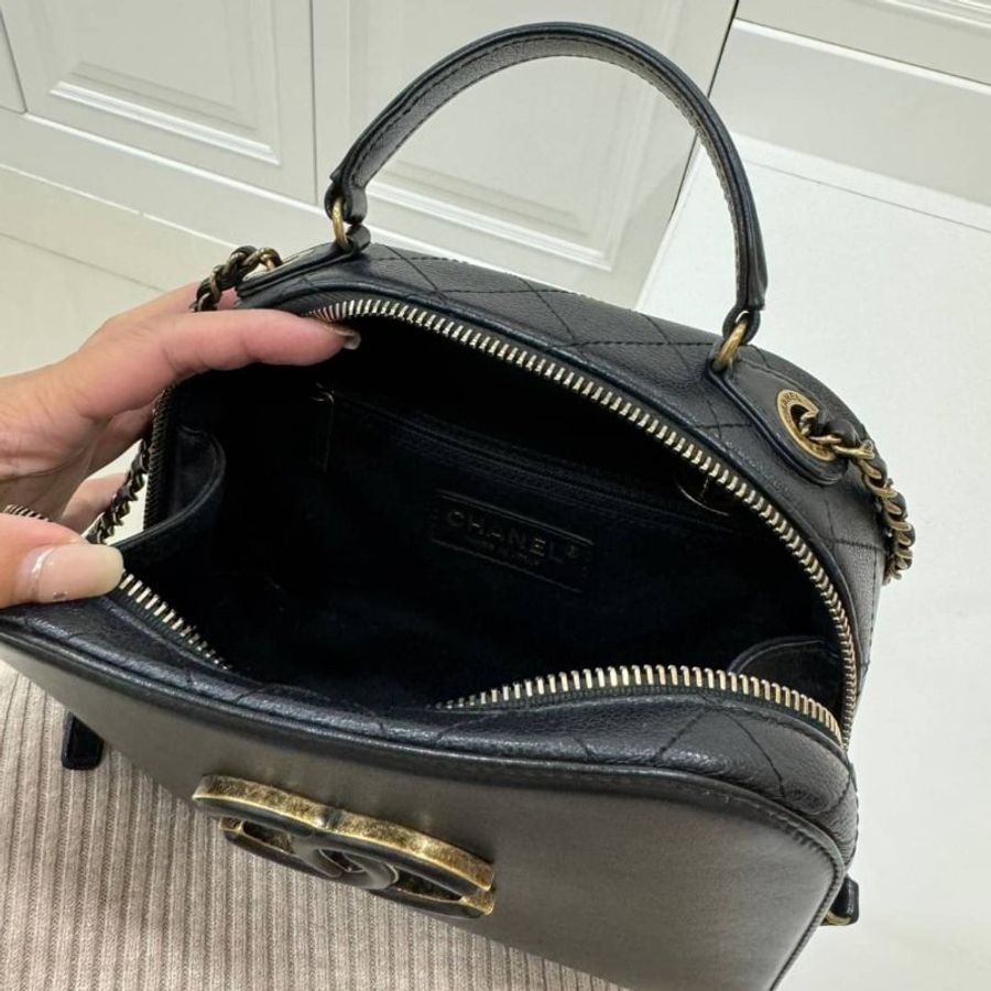 香奈兒 CHANEL 黑色 金鍊 荔枝紋牛皮 復古 相機包 斜背包 手提包 肩背包 側背包 鍊條包 帶鍊包-11