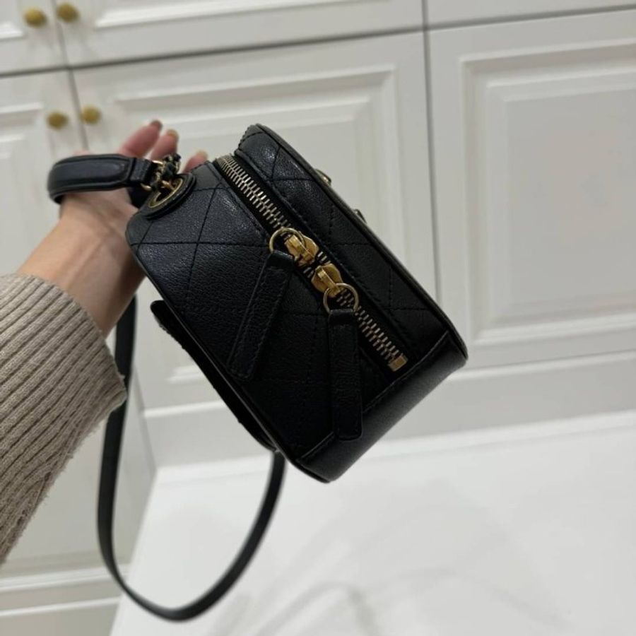 香奈兒 CHANEL 黑色 金鍊 荔枝紋牛皮 復古 相機包 斜背包 手提包 肩背包 側背包 鍊條包 帶鍊包-17